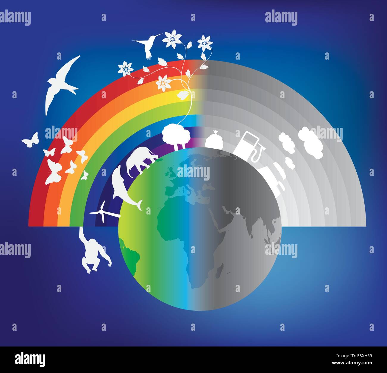 Illustration d'une bonne santé et de mourir la planète terre avec rainbow Illustration de Vecteur