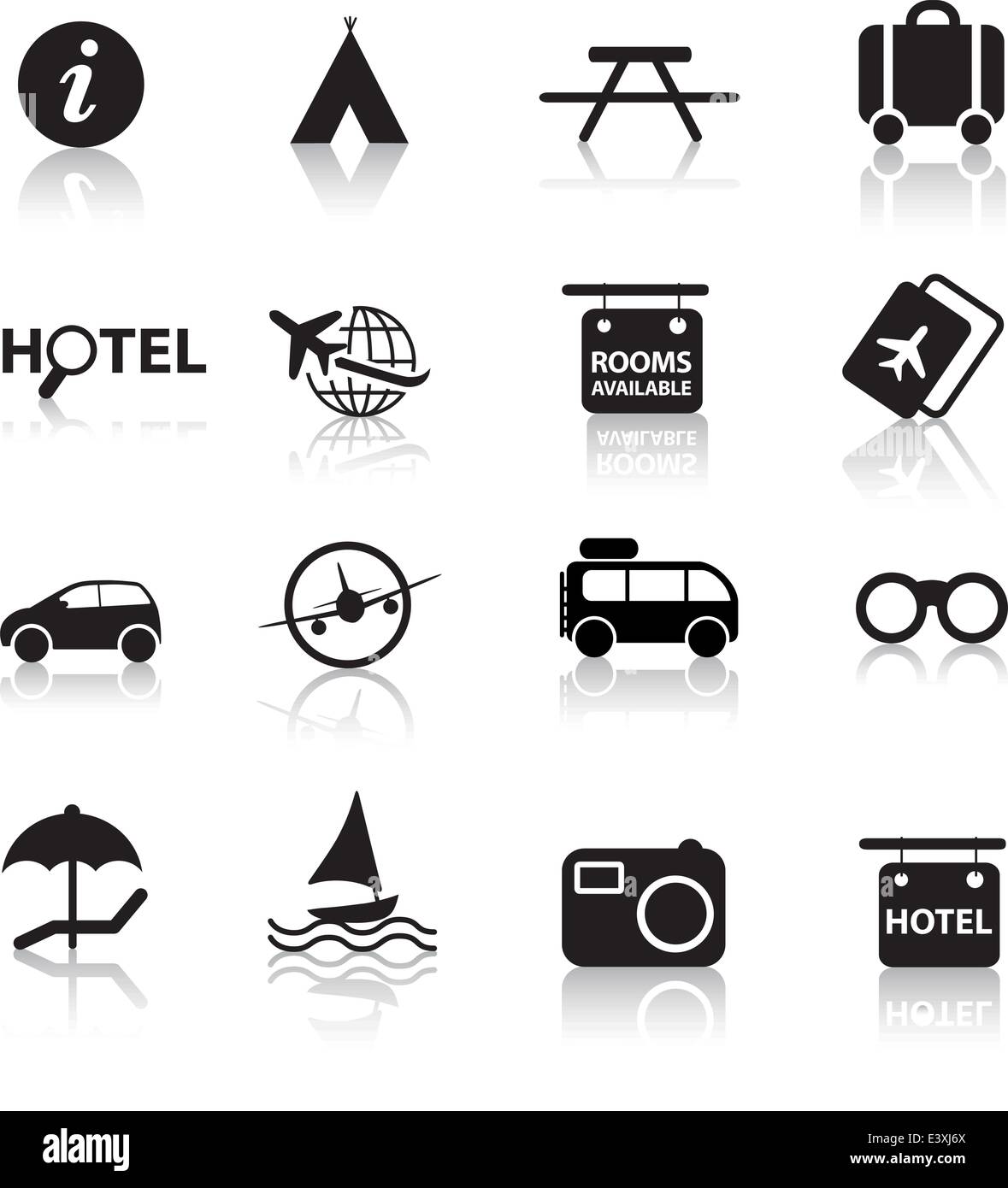 Voyages et transports global silhouette icon set Illustration de Vecteur