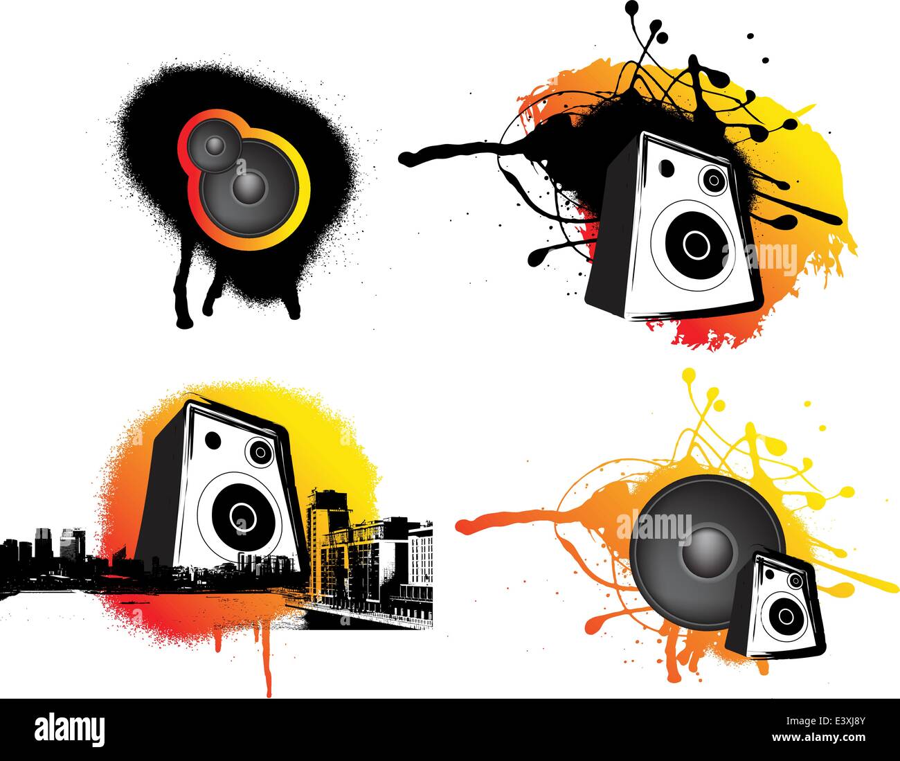 La musique urbaine ornage et noir ensemble de 4 graphiques Illustration de Vecteur