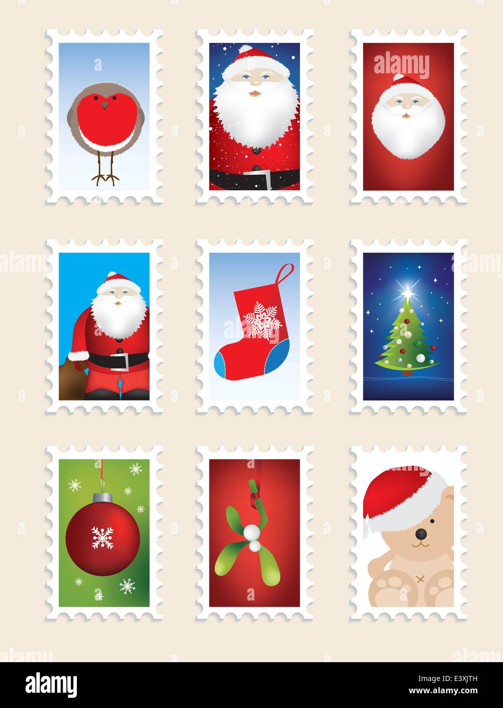 Ensemble de timbres de Noël, neuf modèles différents Illustration de Vecteur