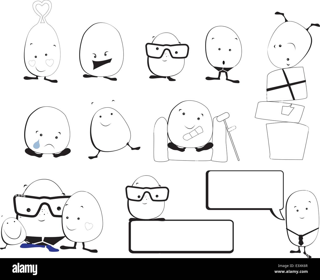 Différentes émotions dhown par une série de monstres style kawaii cute Illustration de Vecteur