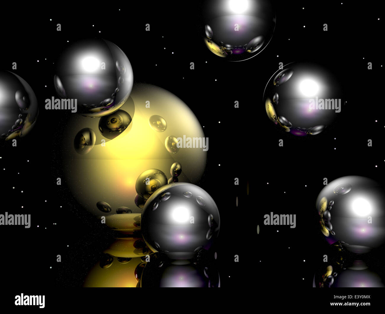 Image générée par ordinateur de sphères transparentes sur fond coloré Banque D'Images