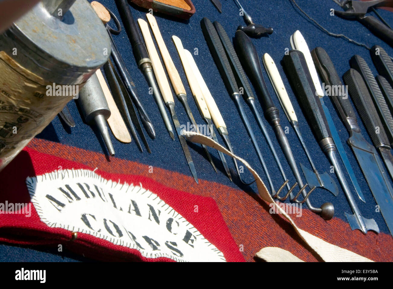 La guerre civile du matériel chirurgical de l'hôpital sur le terrain. Banque D'Images