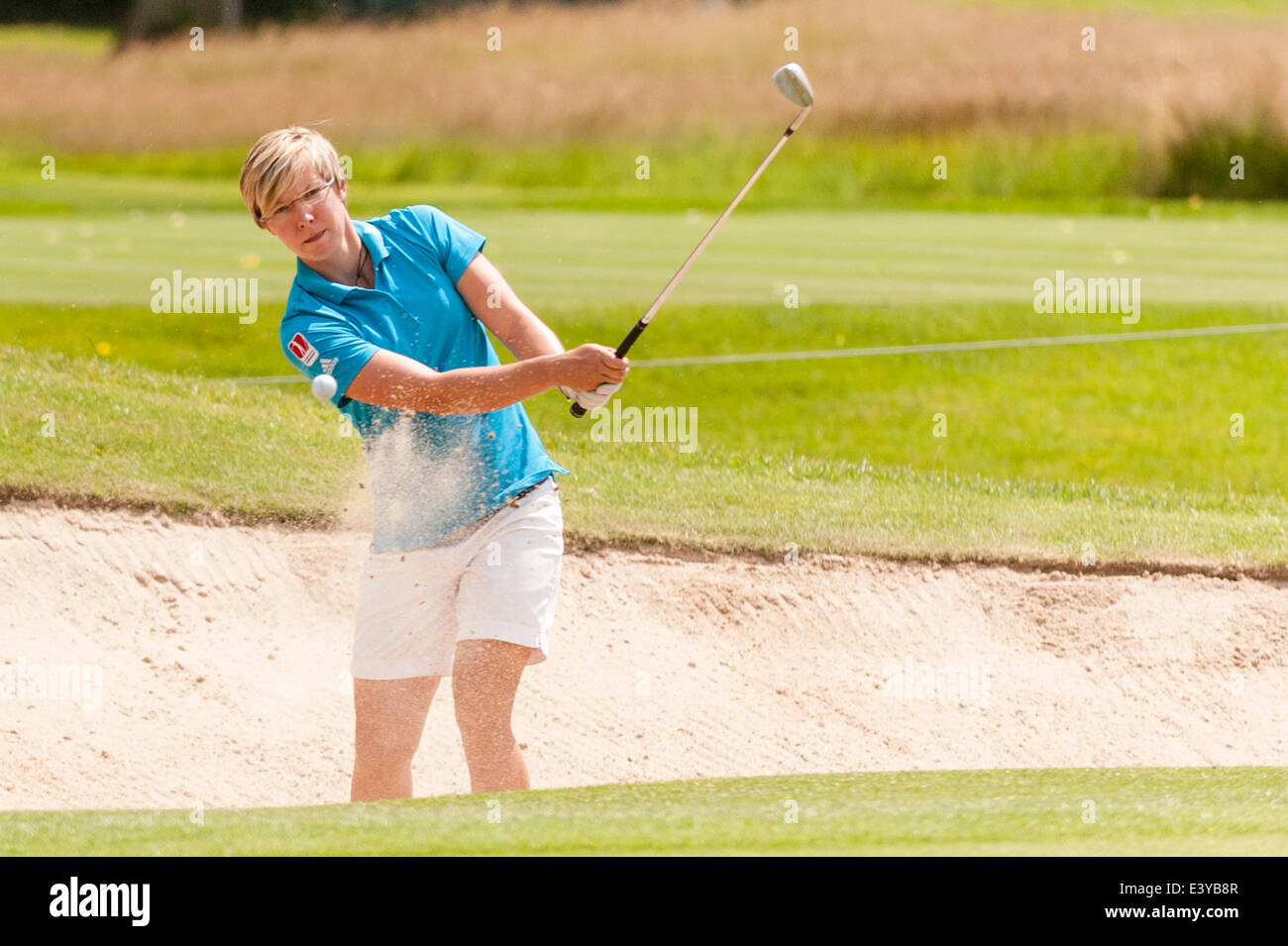 Denham, Londres, Royaume-Uni, 1 juillet 2014. Les fournisseurs d'HANDA Ladies European Masters 2014 - jour de pratique au Buckinghamshire golf club. Un champ de 144 concurrents représentant 33 nationalités différentes avec plus de 300 titres internationaux dans le raccord en t Ladies European Tour's tournoi domicile. Présenté : Ann-Kathrin Lindner (Allemagne). Crédit : Stephen Chung/Alamy Live News Banque D'Images