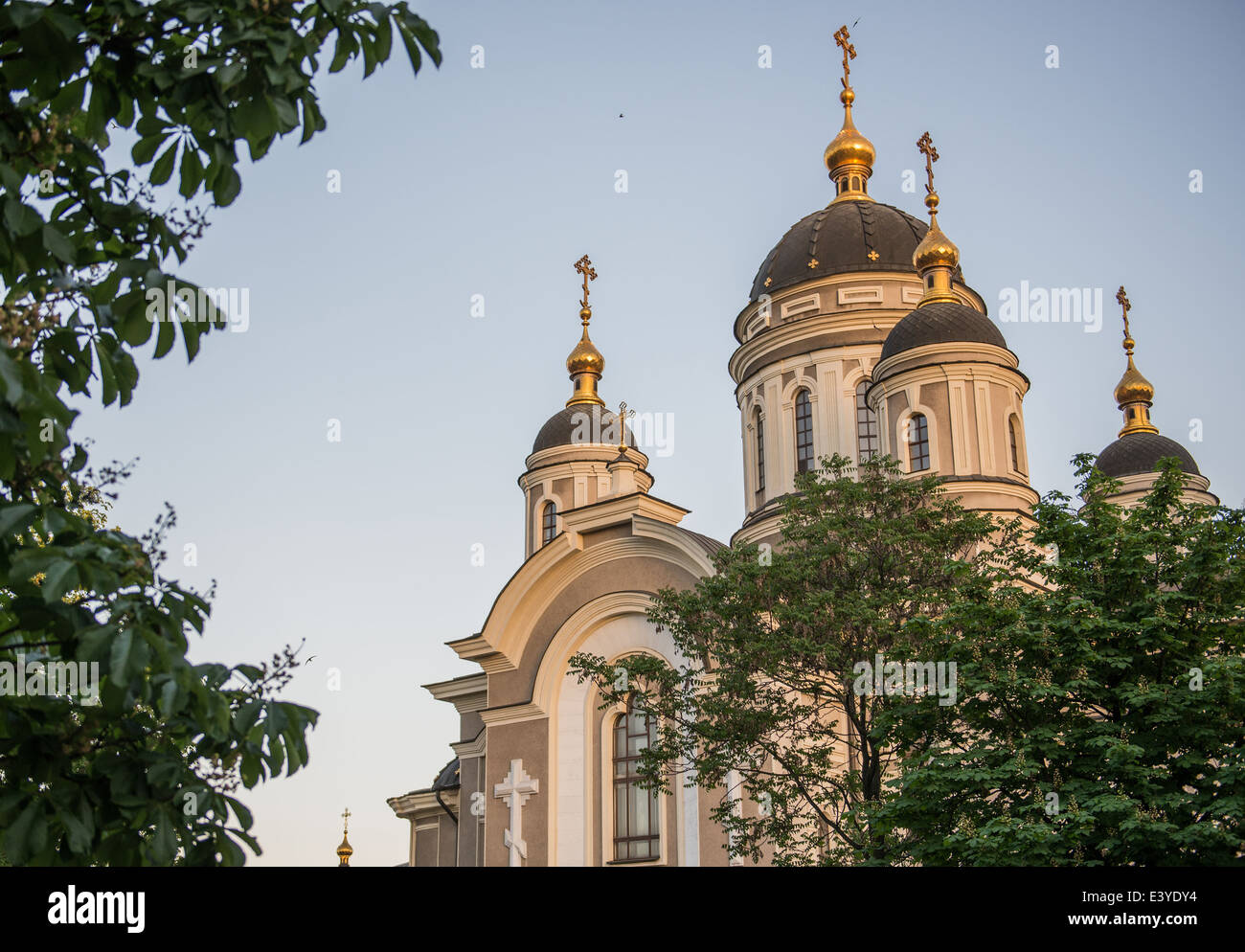 Cathédrale de la Transfiguration du Sauveur, principal temple orthodoxe et un centre d'affaires 'tolychny" (Metropolitan), Donetsk, Ukraine Banque D'Images