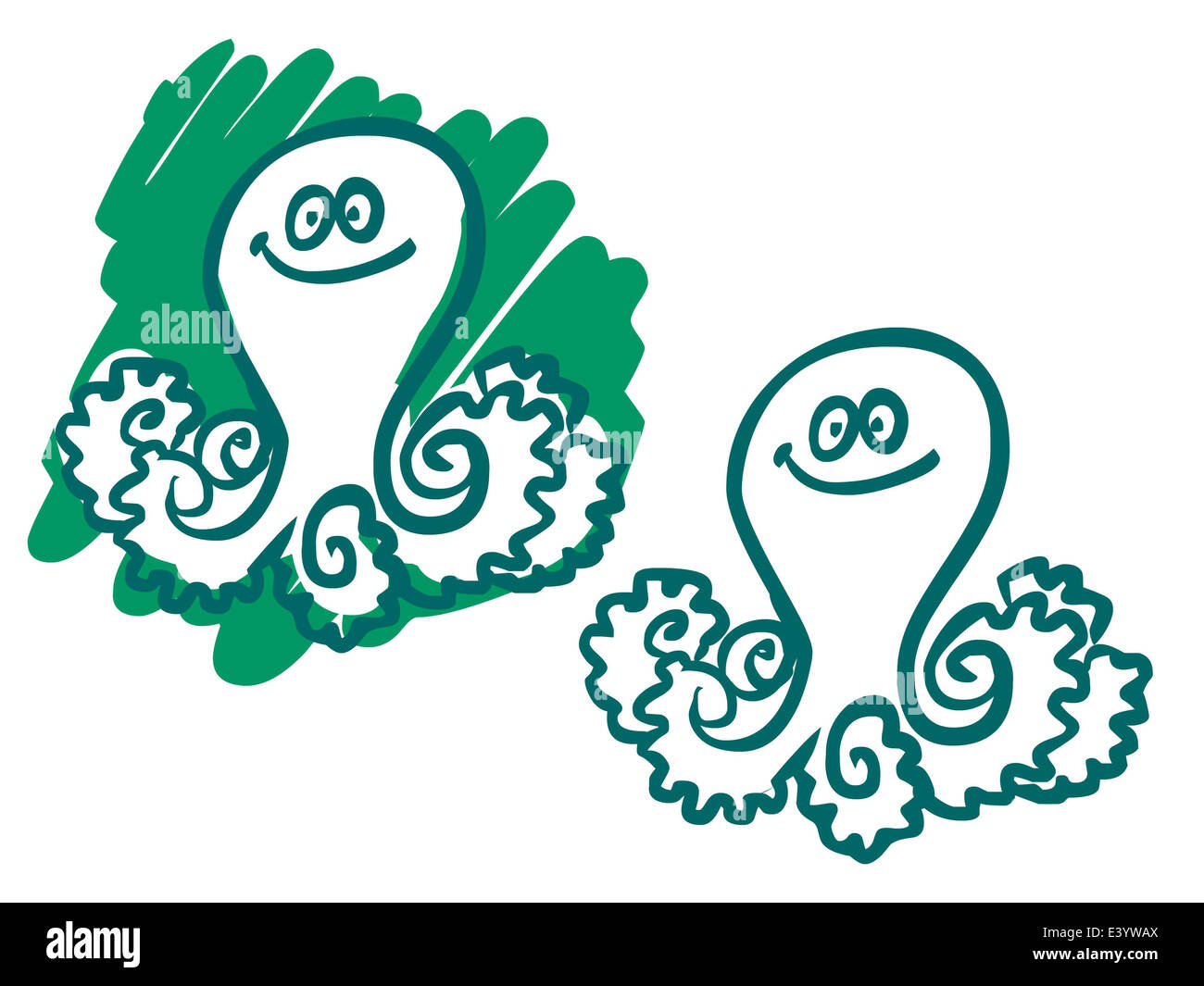 Cartoon illustration d'une pieuvre. Silhouette sur fond blanc et vert Banque D'Images