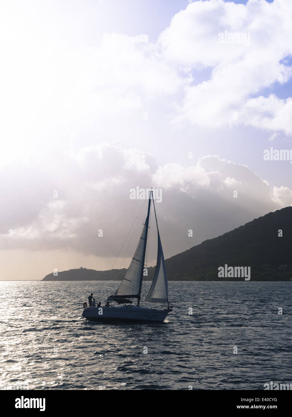 Caraïbes, Martinique, Sainte-Anne, yacht à voile sur l'océan Banque D'Images