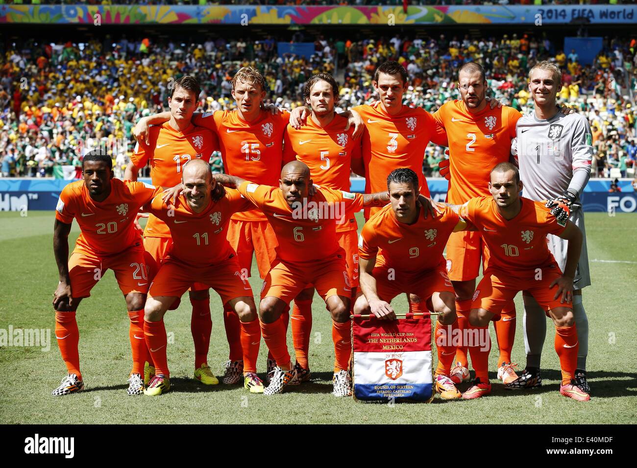 Groupe de l'équipe des Pays-Bas (NED), le 29 juin 2014 Football / Soccer -  Coupe du Monde de la FIFA : le Brésil match entre les Pays-Bas et le Mexique  au stade