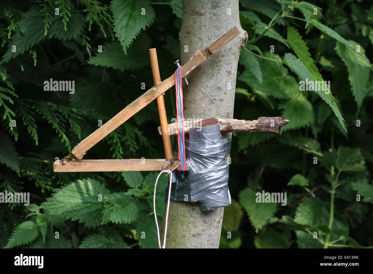 Bombe ou feu d'artifice fait maison d'un adolescent, construit à l'aide d'une cartouche de fusil de chasse et de poudre de magnésium Banque D'Images