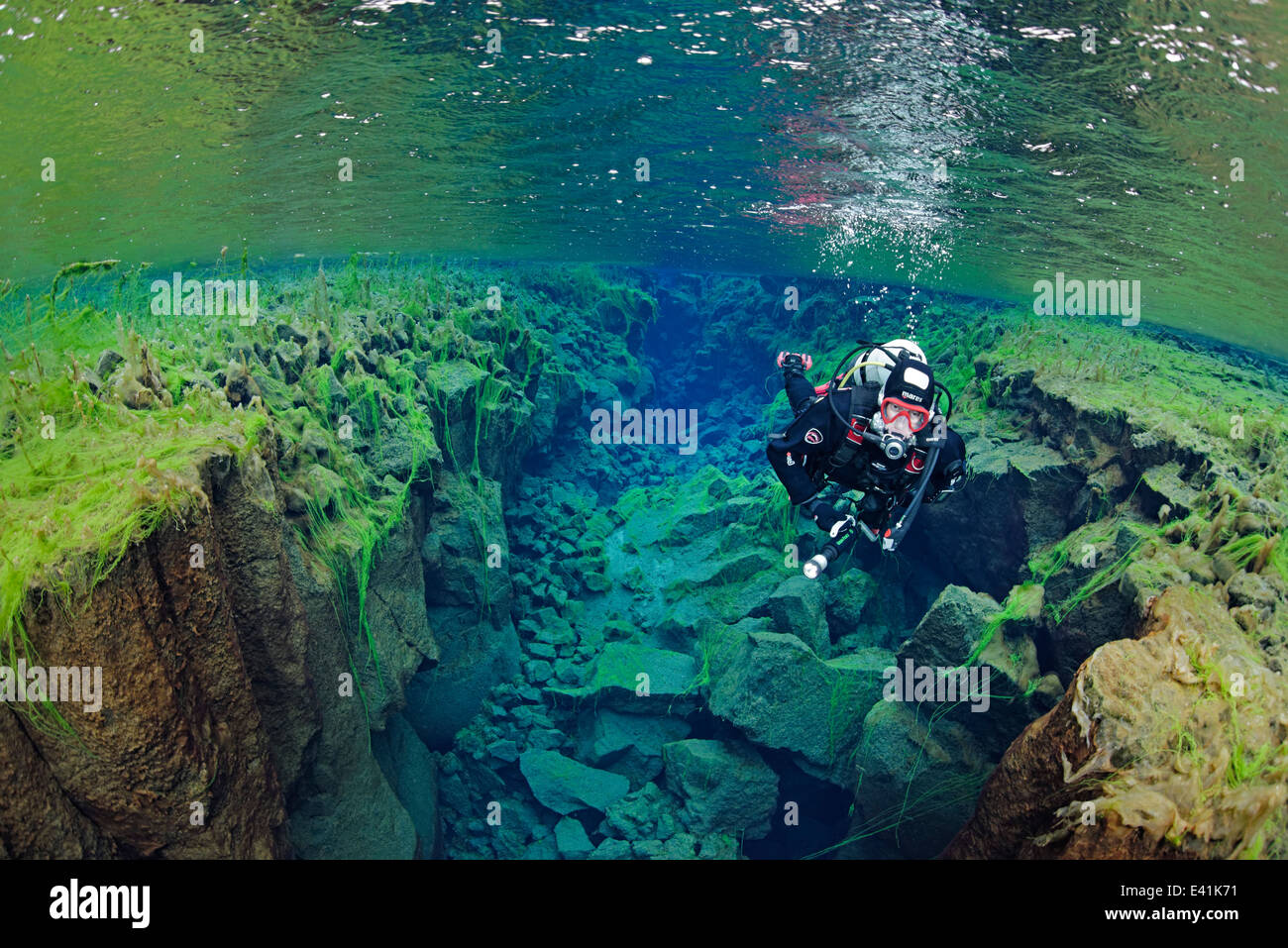 Silfra, Silfra - la fissure d'eau douce entre les continents, Silfra, thingvellir Nationalpark, Islande Banque D'Images