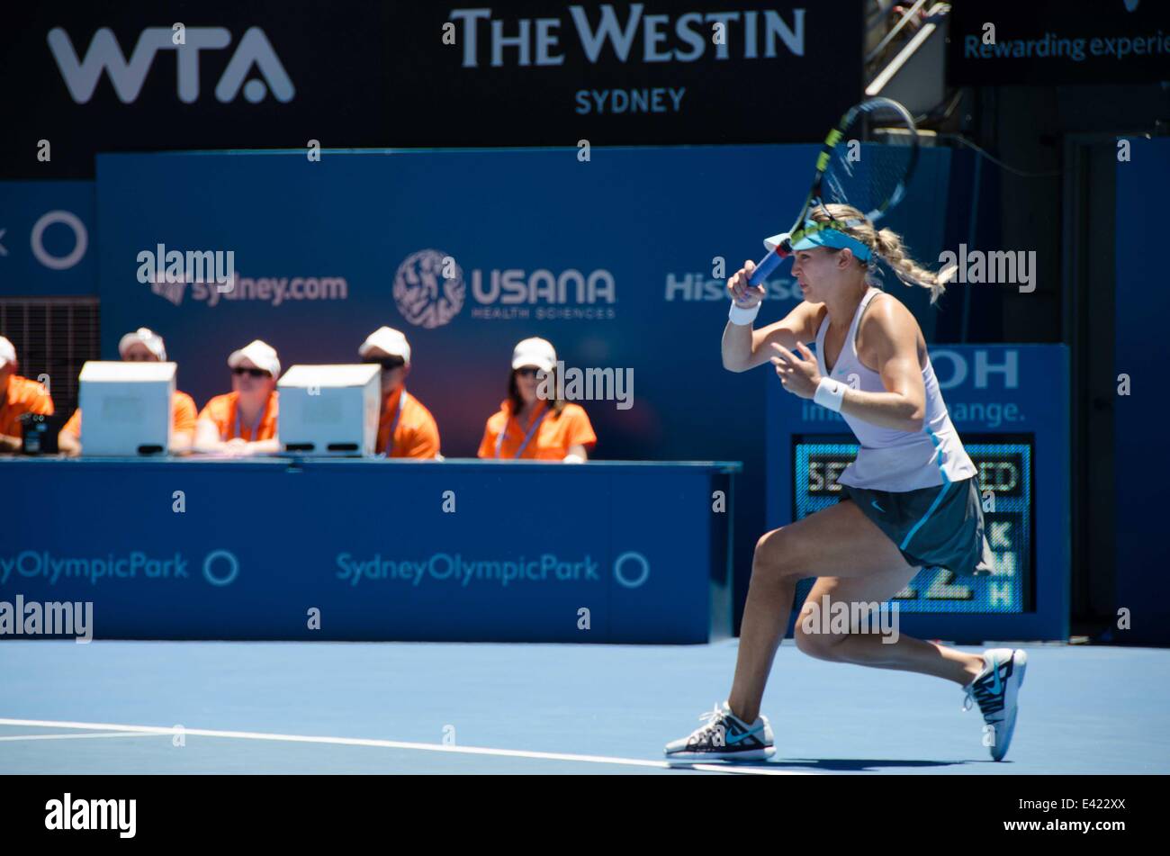 Tournoi de Tennis de Sydney International Apia - Australian Open at Sydney Olympic Park Tennis Center - Jour 2 mettant en vedette : Eugenie Bouchard Où : Sydney, Australie Quand : 06 Jan 2014 Banque D'Images
