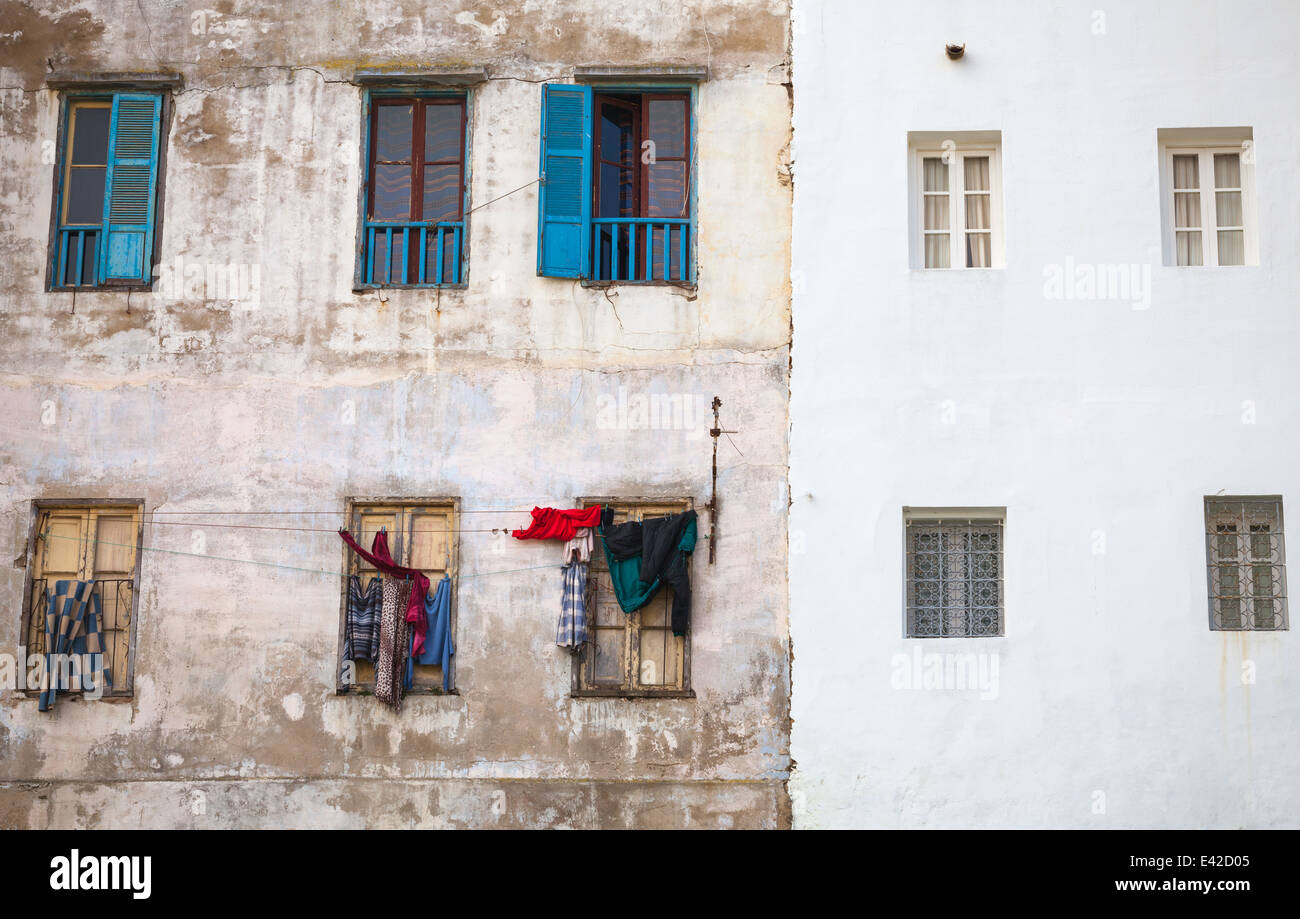 Ancienne maison de séjour mur en Médina de Tanger, Maroc Banque D'Images