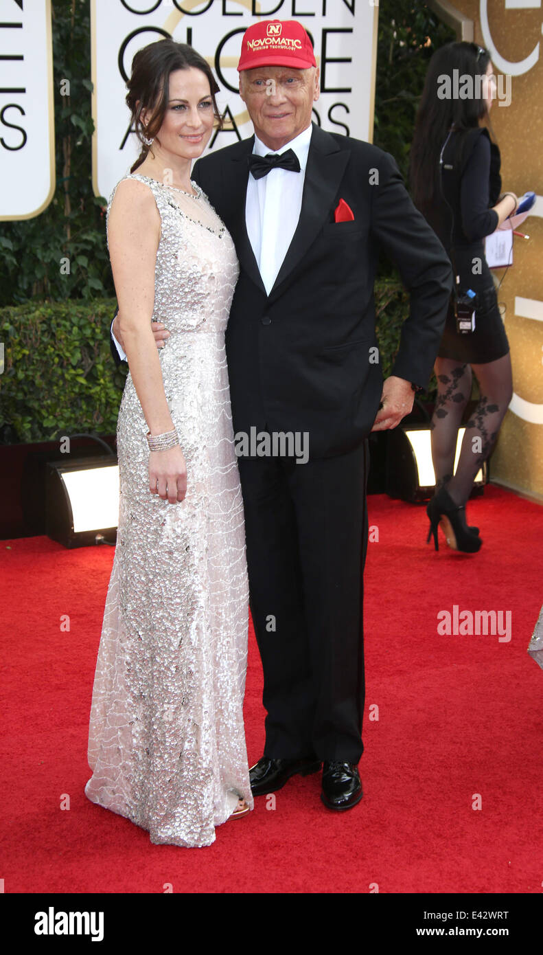 71e Golden Globes Annuel - Tapis rouge avec des arrivées : Niki Lauda,épouse Birgit Wetzinger Où : Los Angeles, California, United States Quand : 12 Jan 2014 Banque D'Images