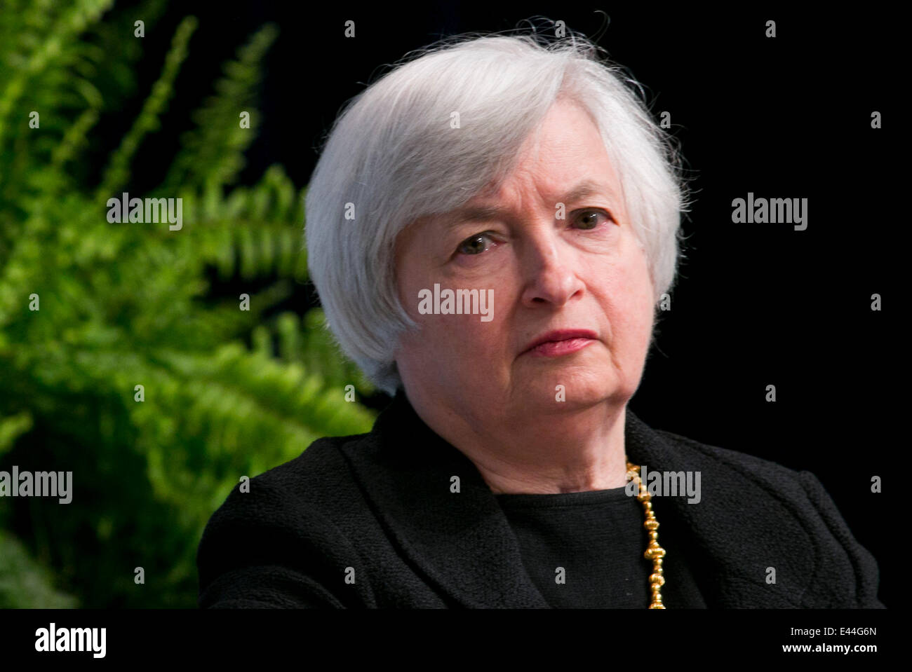 Washington DC, Etats-Unis. 2 juillet, 2014. Présidente de la Réserve fédérale Janet Yellen participe à la première conférence de banque centrale de Michel Camdessus sur la stabilité financière au siège du FMI en centre-ville de Washington, DC, le 2 juillet 2014. Credit : Kristoffer Tripplaar/Alamy Live News Banque D'Images