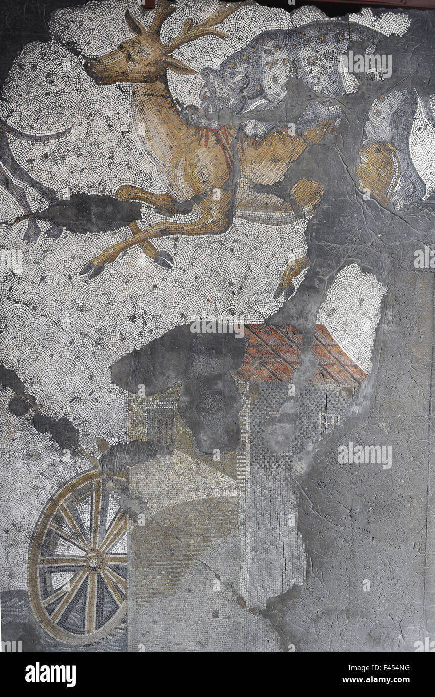 Grand Palais Musée de la mosaïque. 4e-6e siècles. Mosaïque représentant un moulin à eau et un léopard s'attaquer à un cerf. Istanbul. La Turquie. Banque D'Images