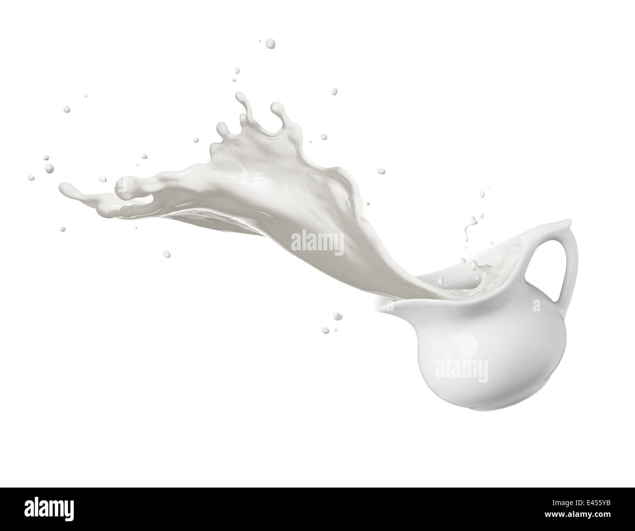 Pichet de lait frais déversant créant splash Banque D'Images Pichet de lait frais déversant créant splash Banque D'Images