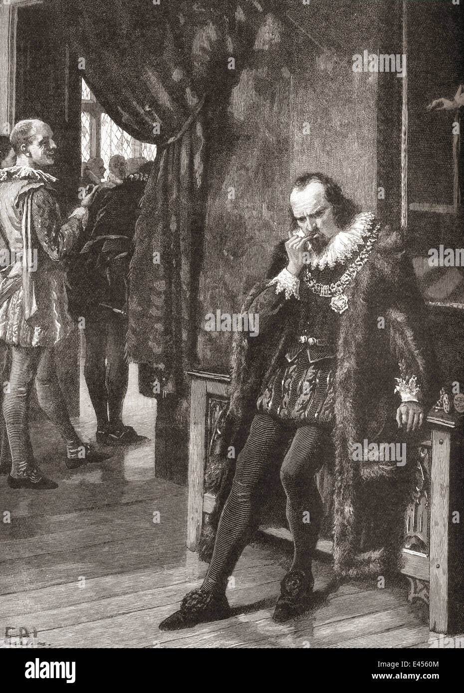 Sir Francis Bacon en attente d'une audience avec George Villiers, 1er. Duc de Buckingham. Banque D'Images