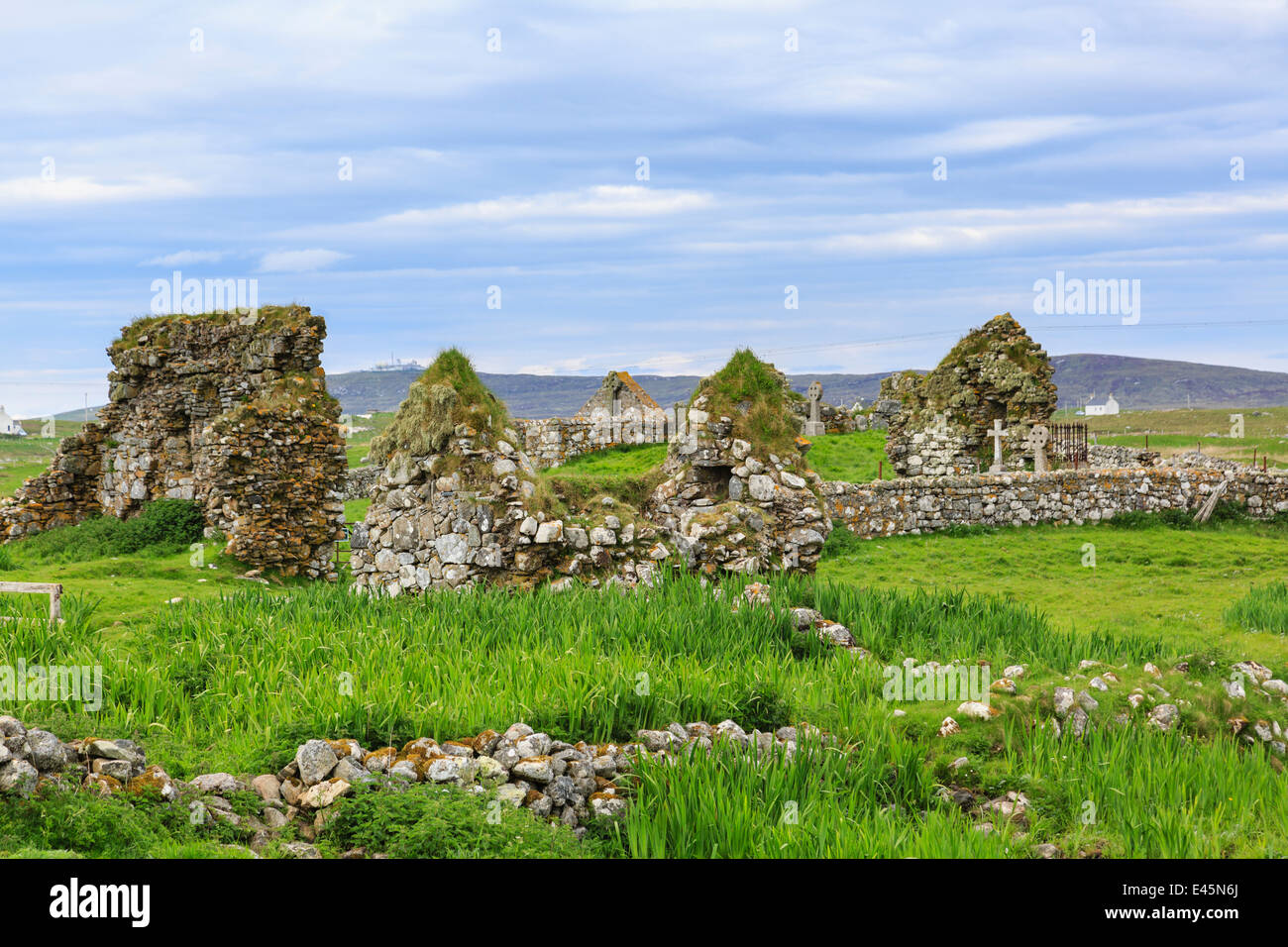 Howmore ruines Chapelle et cimetière. South Uist, Outer Hebrides, Western Isles, Écosse, Royaume-Uni, Angleterre Banque D'Images