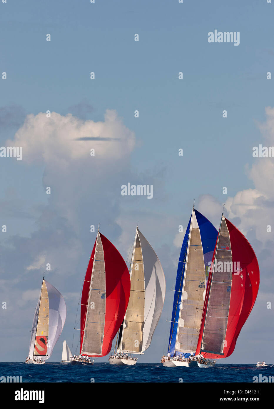 Course de la flotte au cours de la Heineken Regatta, St Martin, Caraïbes, mars 2011. Banque D'Images