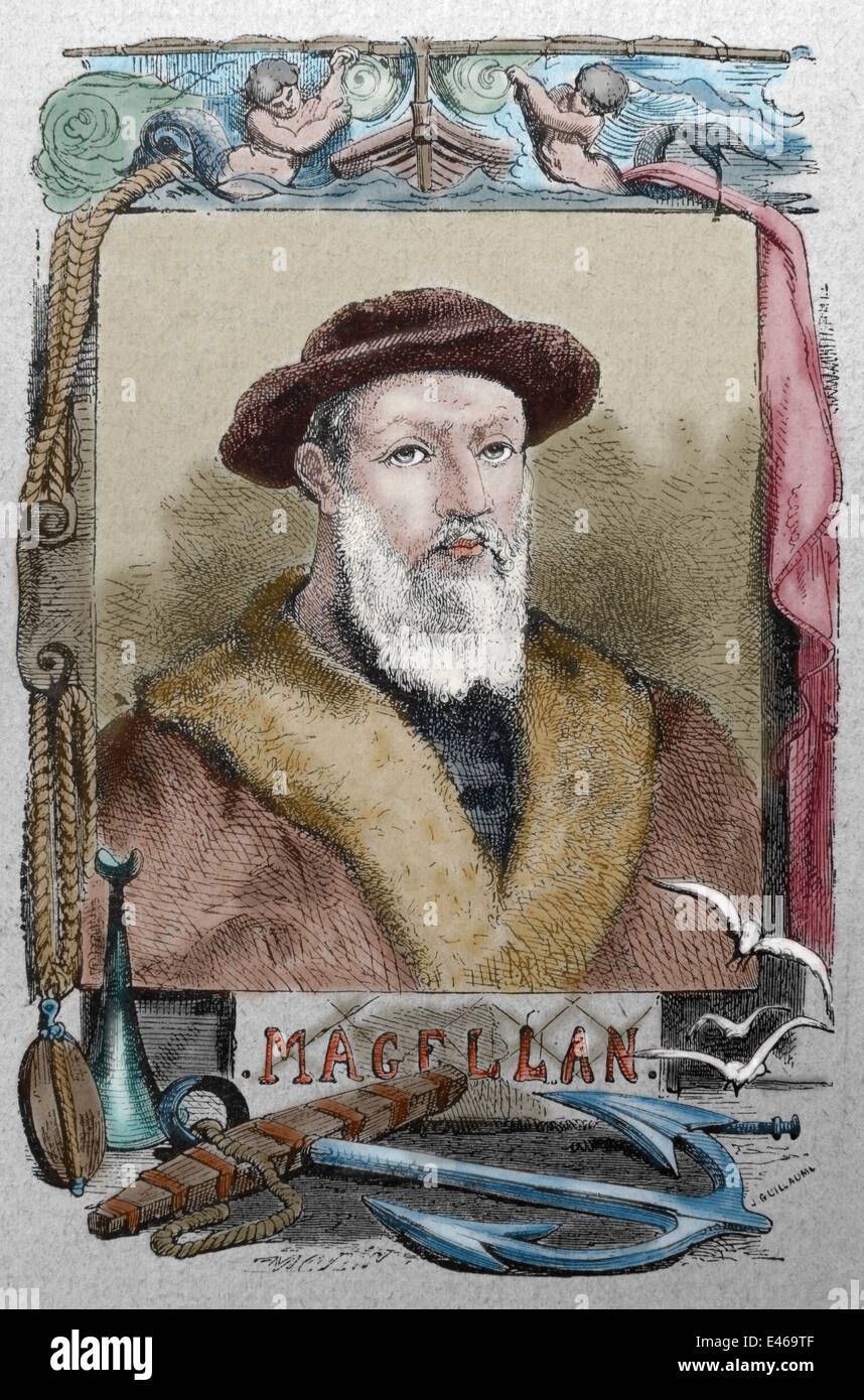 Ferdinand Magellan (1480-1521). L'explorateur portugais. Première expédition a conduit à faire le tour du monde. La gravure. La couleur. Banque D'Images