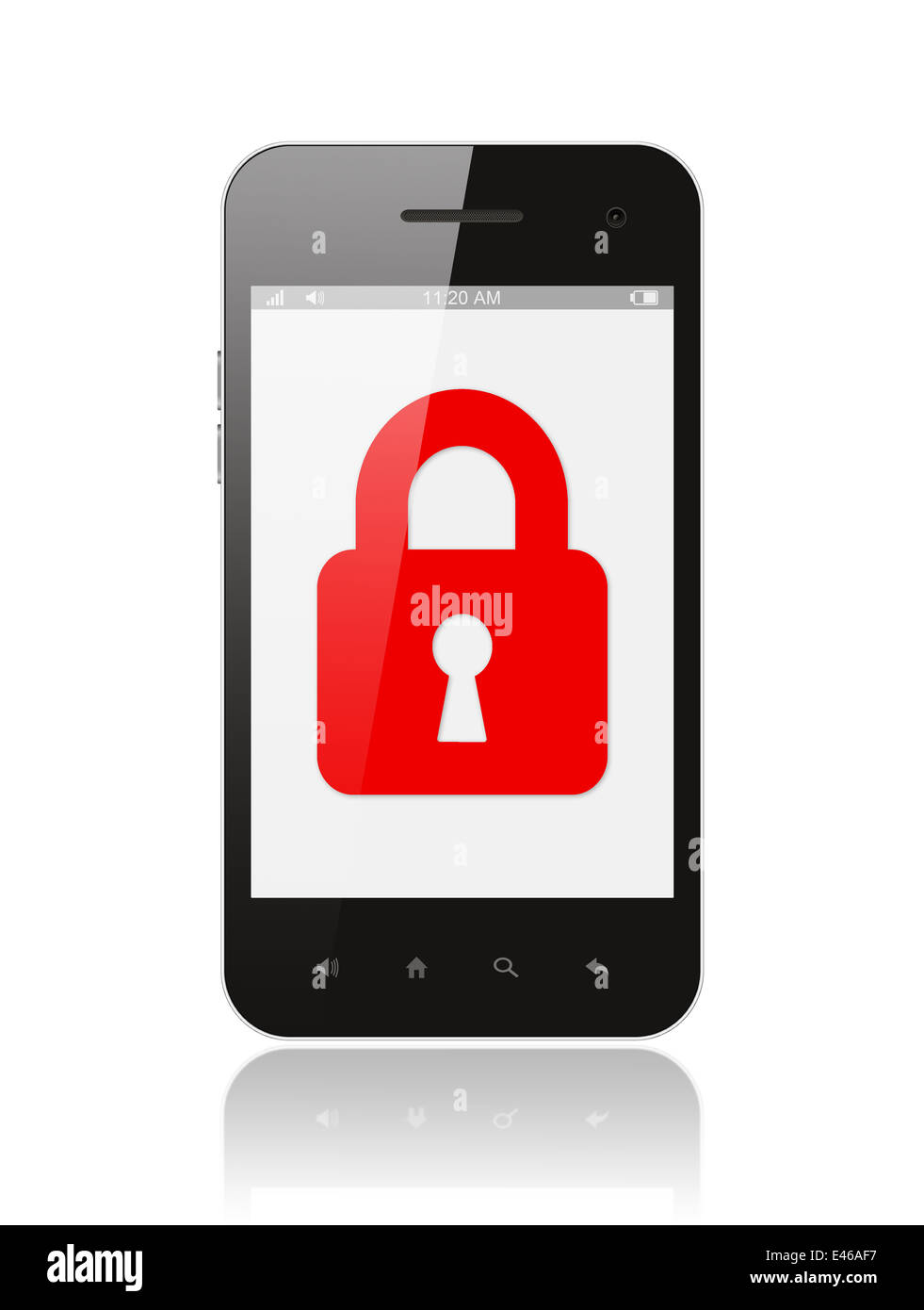 Smart phone avec verrou fermé sur fond blanc, concept de sécurité Banque D'Images