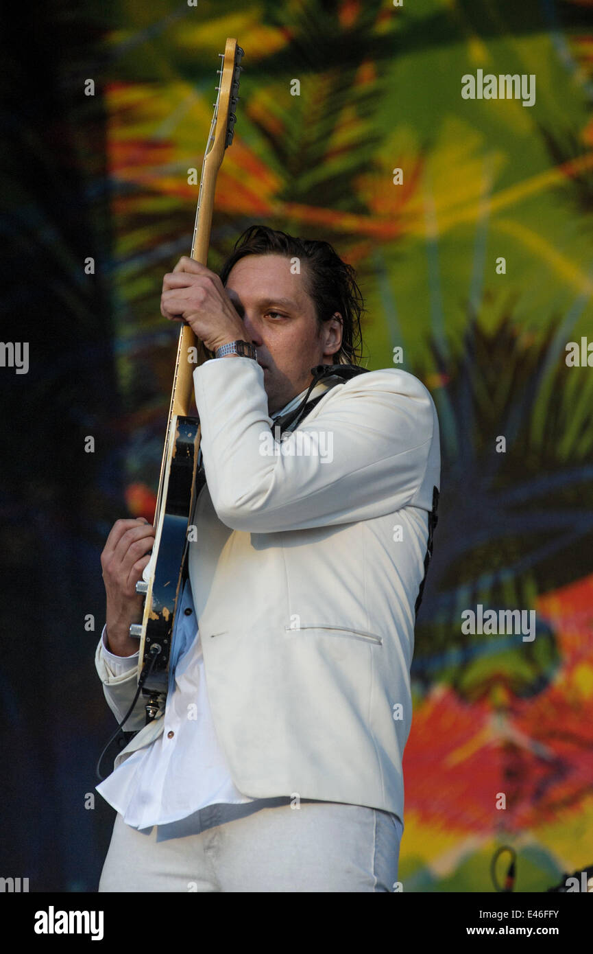 Londres, Royaume-Uni. 3 juillet, 2014. Arcade Fire jouer British Summertime Hyde Park. Les personnes sur la photo : Win Butler. Photo par Julie Edwards/Alamy Live News Banque D'Images