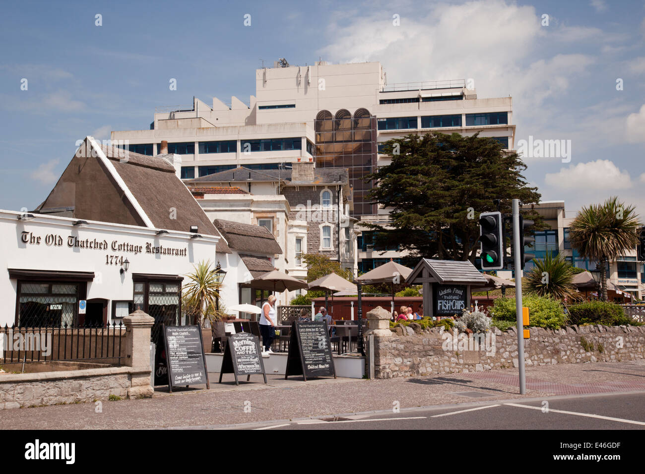The Old thatched Cottage Restaurant, Weston Super Mare, North Somerset, Angleterre., Royaume-Uni Banque D'Images