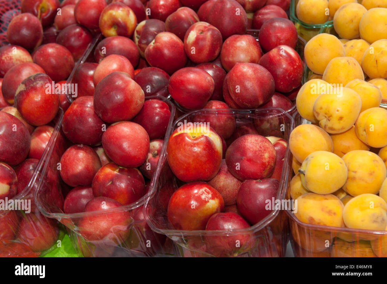 Les nectarines et abricots à Hurfeish marché, une ville druze en Israël. Banque D'Images