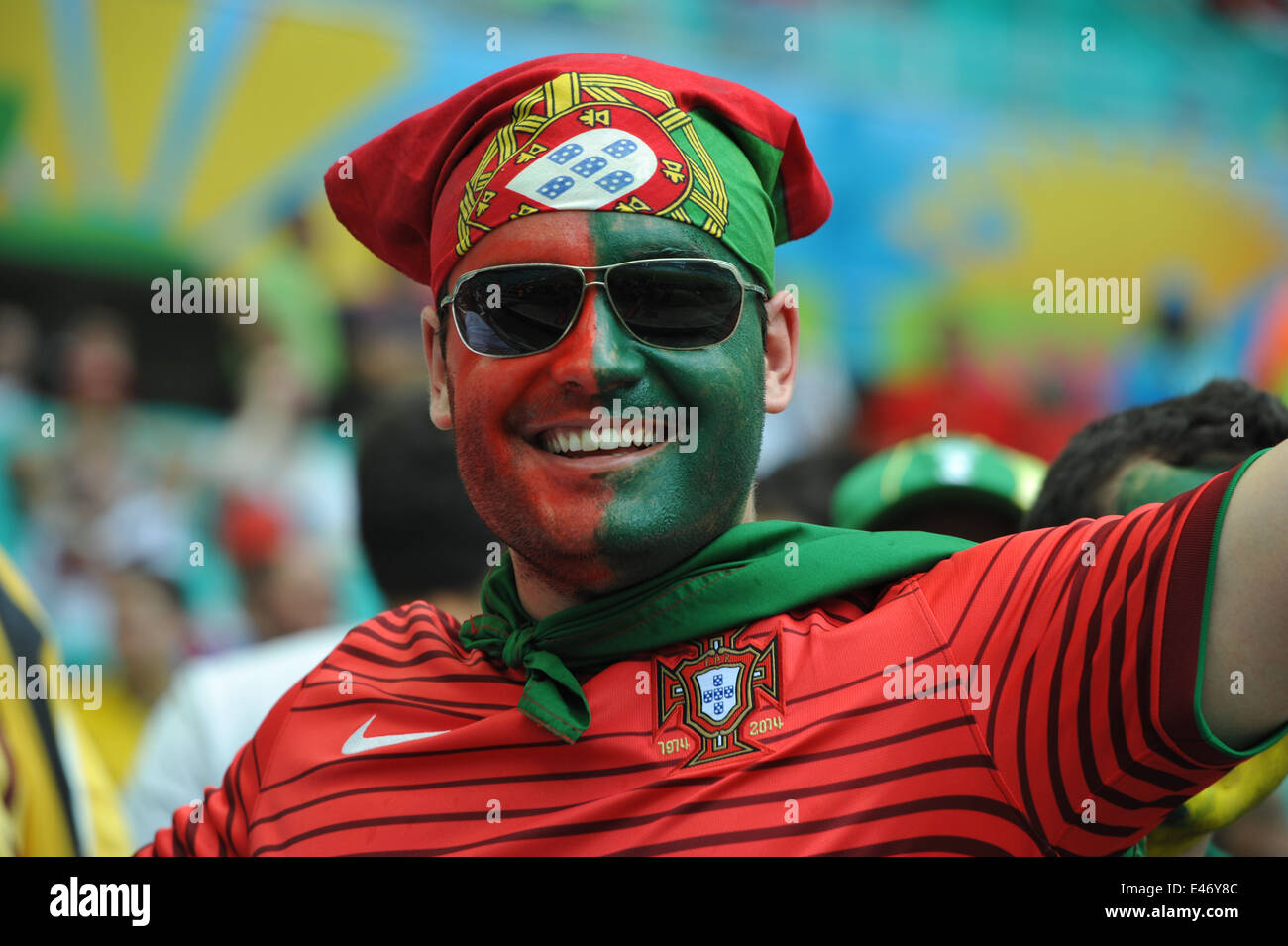 WM 2014, Salvador da Bahia, ventilateur, portugiesischer Deutschland vs Portugal. Usage éditorial uniquement. Banque D'Images