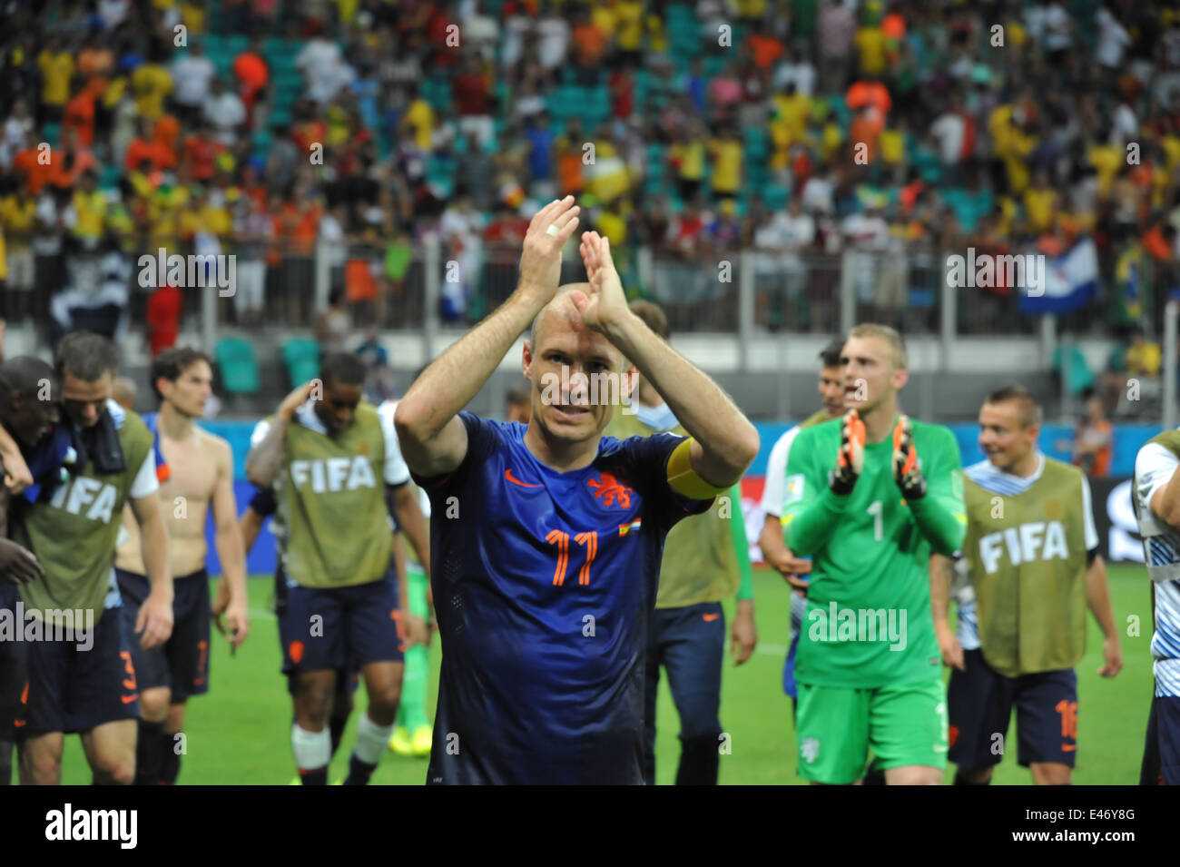 WM 2014, Salvador da Bahia, der zweifache Torschütze Arjen Robben nach dem Spiel, Hollande vs Spanien (5:1). Usage éditorial uniquement. Banque D'Images