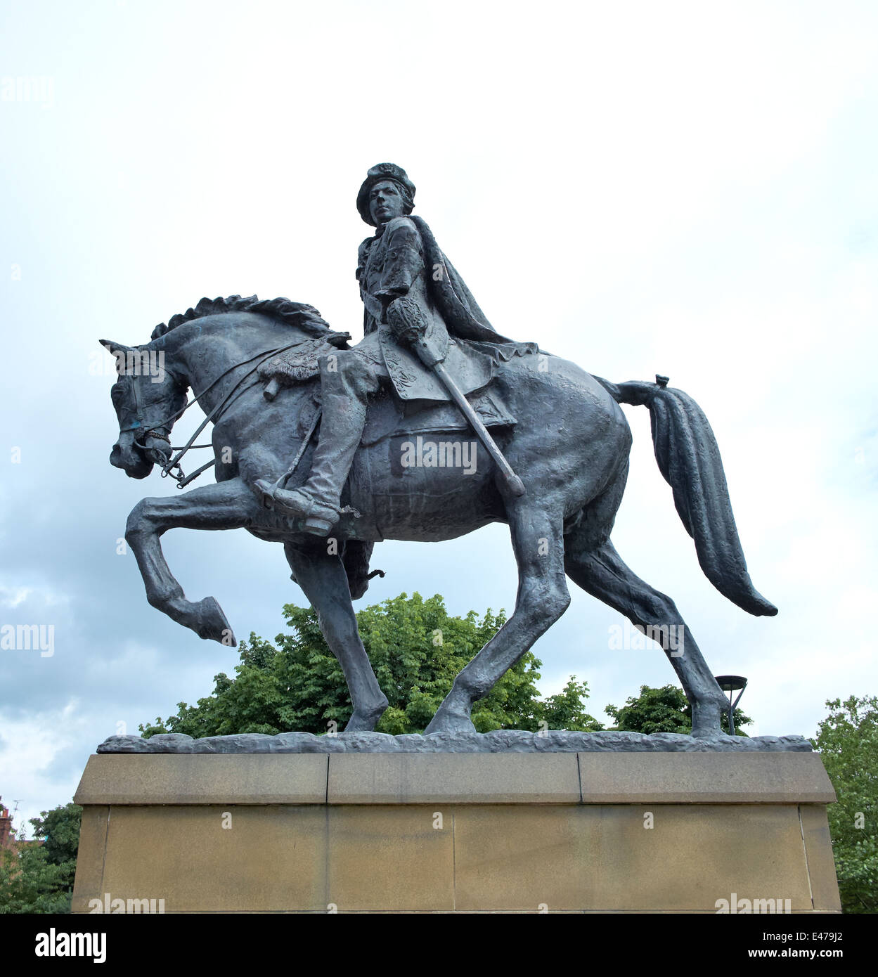 Statue de Charles Édouard Stuart 'Bonnie Prince Charlie' sur l'Cathedral Quarter Derby England UK Banque D'Images