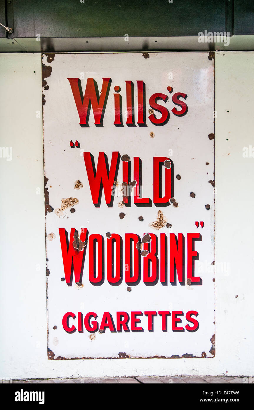 Metal sign advertising Wills's Wild Woodbine Cigarettes. Banque D'Images