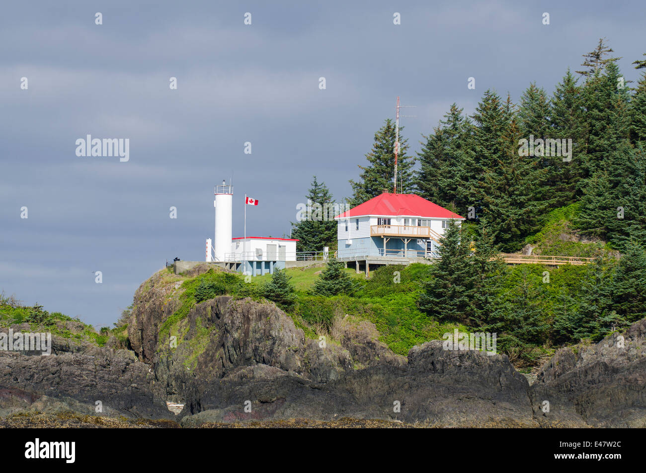 Quatsino Sound Kains Phare Phare Phare de signal, Port Alice, l'île de Vancouver, Colombie-Britannique, Canada. Banque D'Images