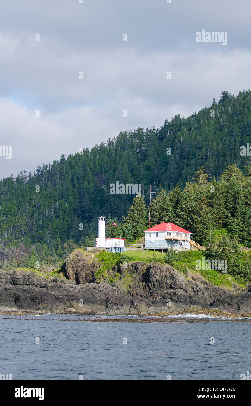 Quatsino Sound Kains Phare Phare Phare de signal, Port Alice, l'île de Vancouver, Colombie-Britannique, Canada. Banque D'Images