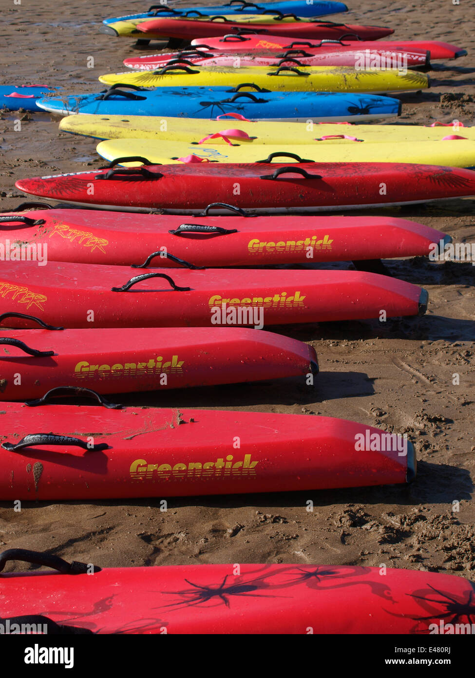 Conseils de sauvetage de surf sur la plage, Bude, Cornwall, UK Banque D'Images