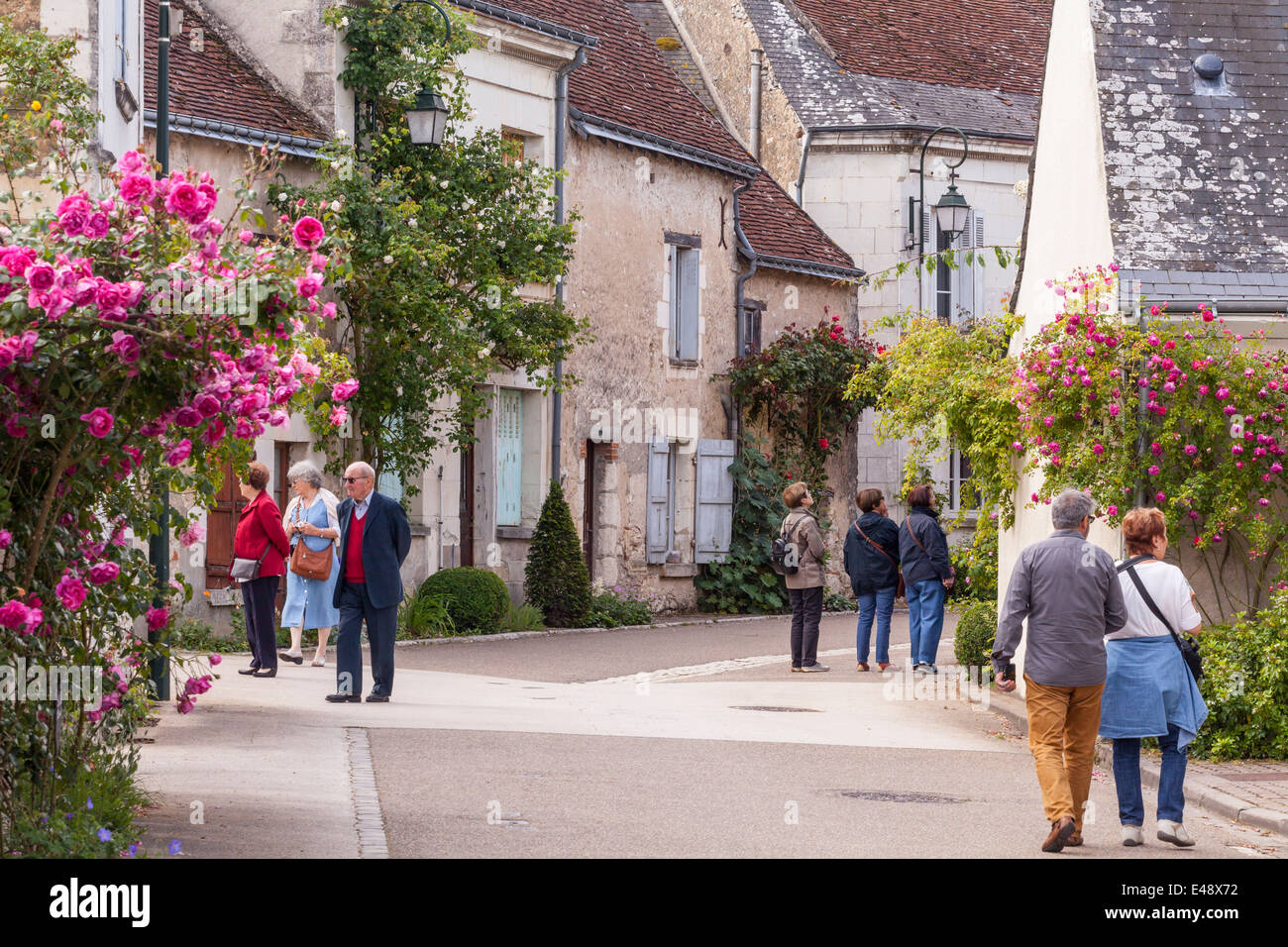 Le village de Chedigny, France. Le village détient une rose festival chaque mois de mai. Banque D'Images