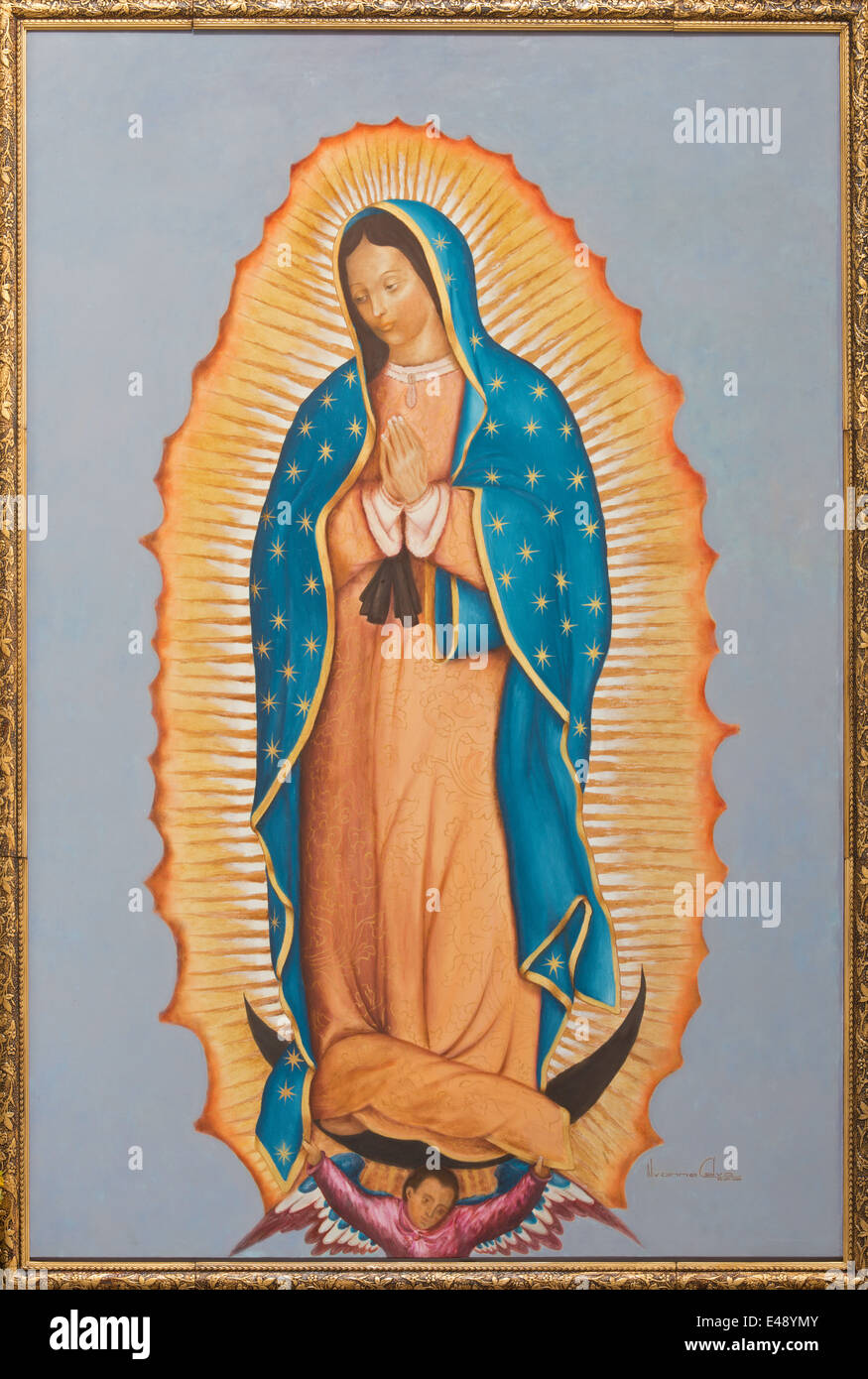 Bruxelles - La peinture de la Vierge Marie de Guadalupe par Ivone Calvo (2004) à l'église Notre Dame aux Riches Claires Banque D'Images