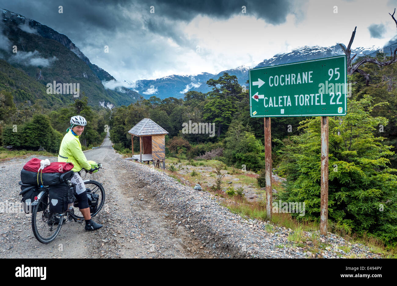 Par cycliste Carretera Austral, Chili Banque D'Images