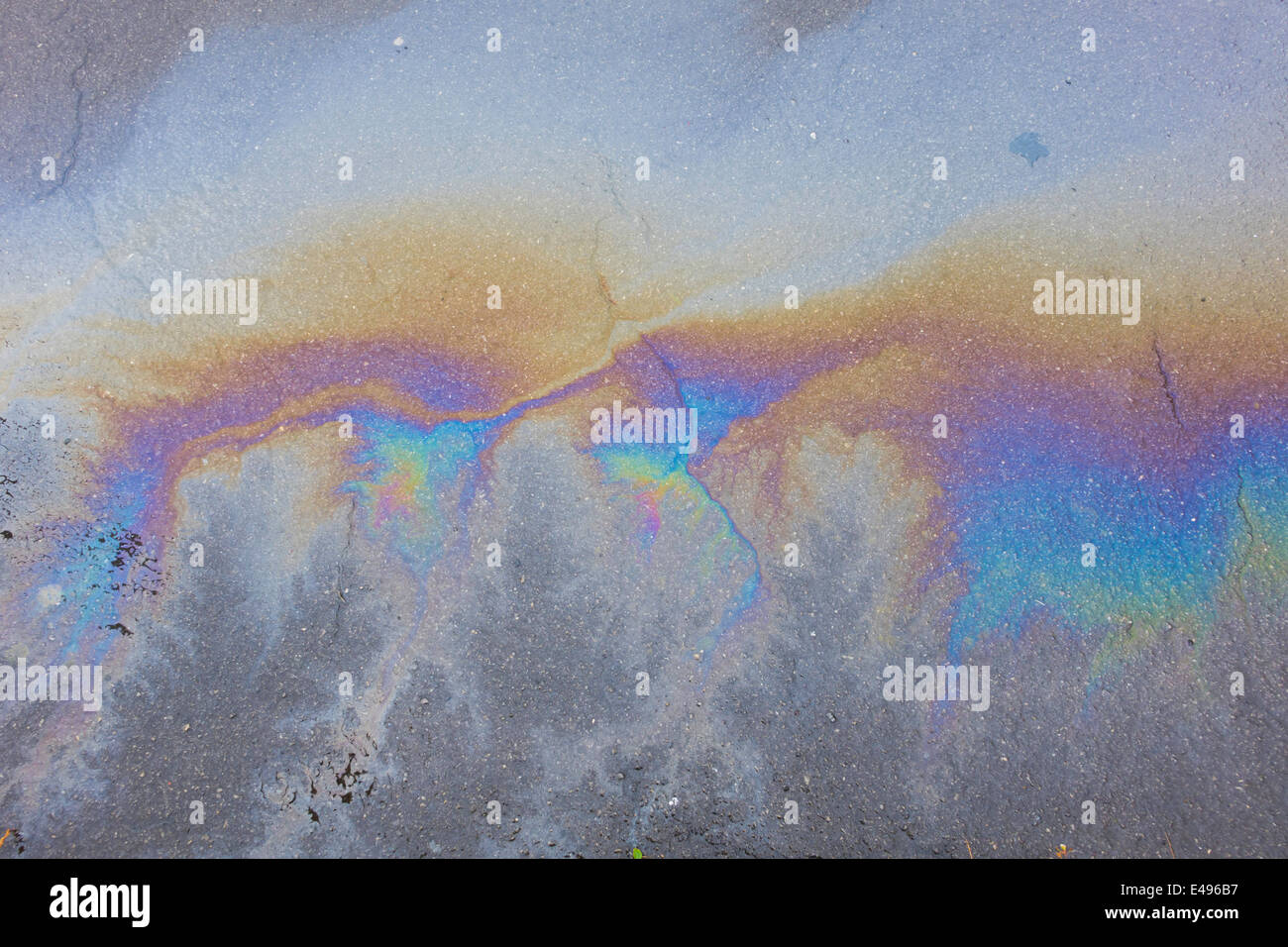 Huile de couleur arc-en-ciel sur le tarmac mouillé de la route Banque D'Images