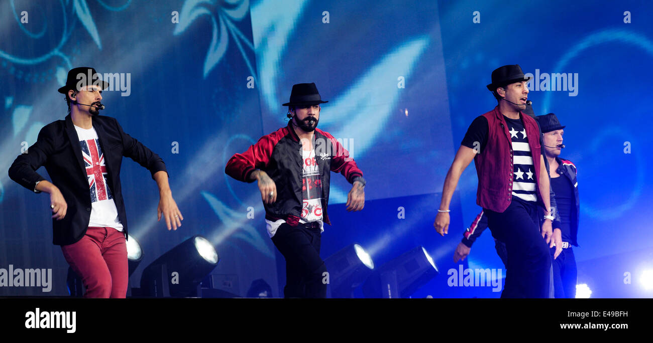 London, UK, 06/07/2014 : Les Backstreet Boys jouer British Summertime Hyde Park. Les personnes sur la photo : A. J. McLean, Howie Dorough, Nick Carter, Kevin Richardson, Brian Littrell. Photo par Julie Edwards Banque D'Images