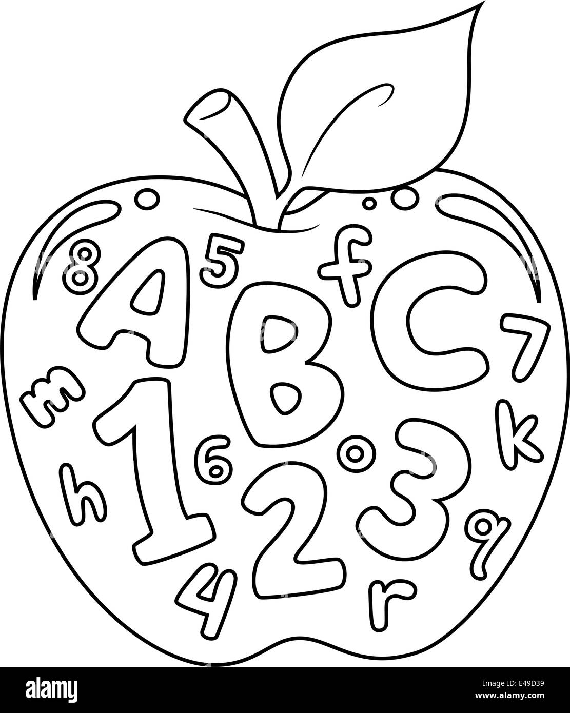 Doté d'une illustration du livre de coloriage avec Apple chiffres et lettres imprimés sur elle Banque D'Images