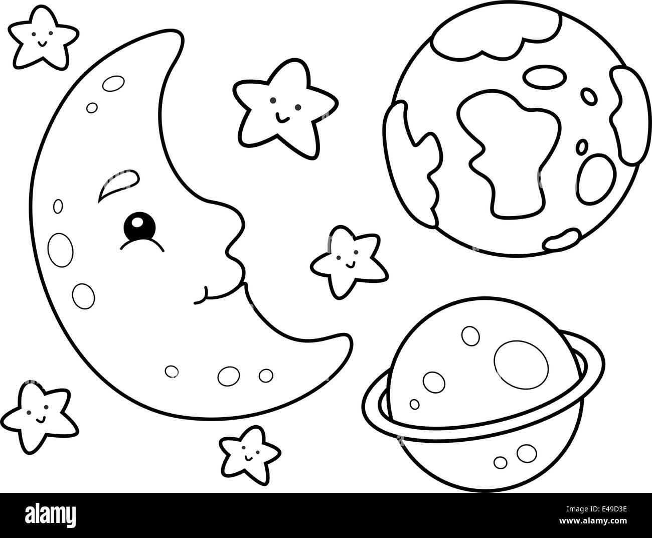 L'illustration du livre de coloriage présentant différents corps célestes Banque D'Images