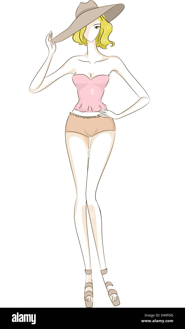 Sketchy Illustration d'un modèle portant des vêtements bien juste Banque D'Images