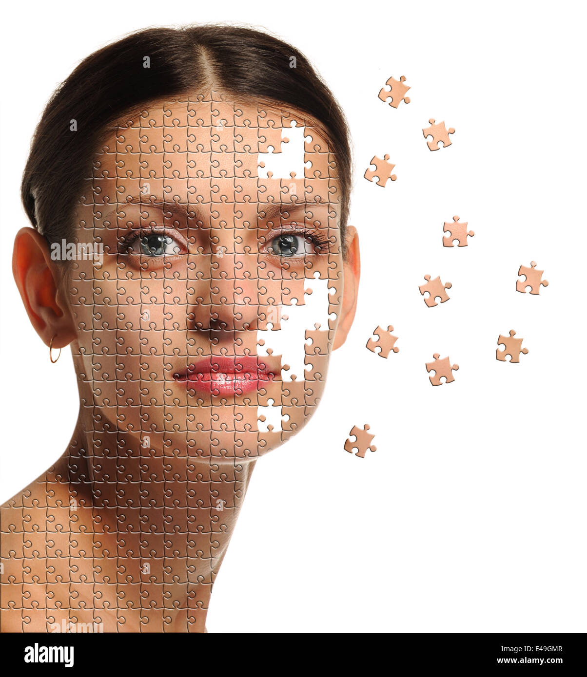 Visage de femme close up et détails puzzle Photo Stock - Alamy