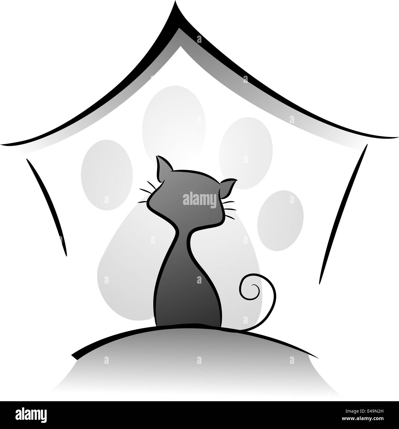 Doté d''une illustration l'icône de chat dans une chatterie dessiné en noir et blanc Banque D'Images