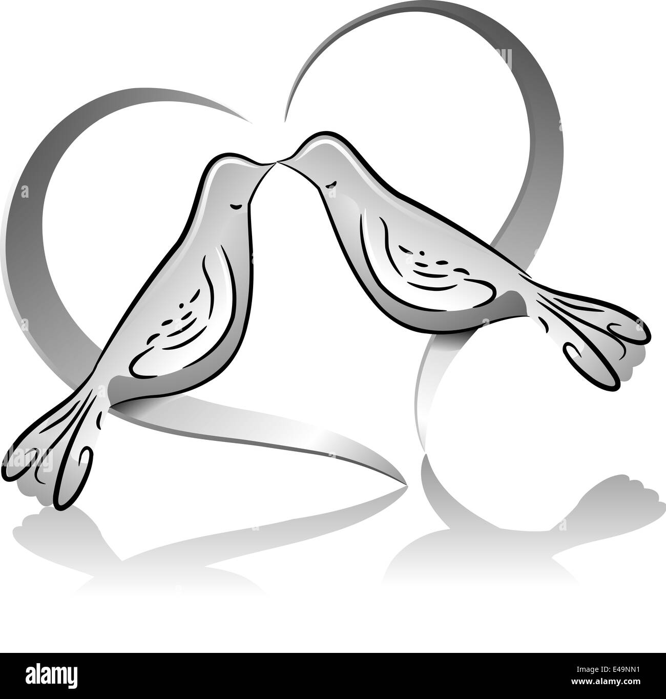 Illustration avec l'icône les contours d'une colombe Couple dessiné en noir et blanc Banque D'Images