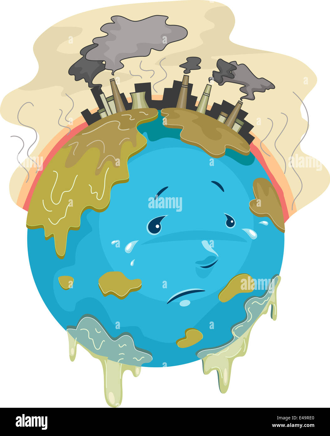 Doté d''une triste illustration Globe avec des produits chimiques toxiques des gouttes Partout il Banque D'Images
