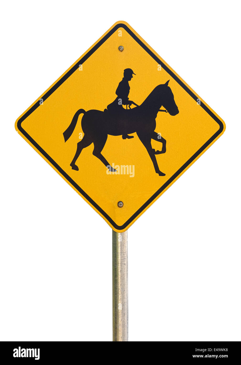 Horse Rider attention traffic sign Banque D'Images