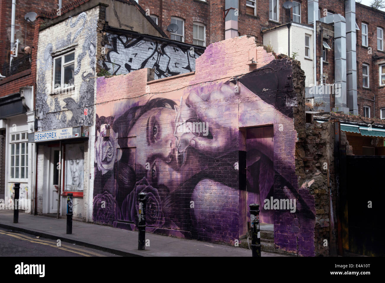 Zone Hoxton et Shoreditch street art, Hanbury Street, London, E1, Angleterre, Royaume-Uni, Europe Banque D'Images