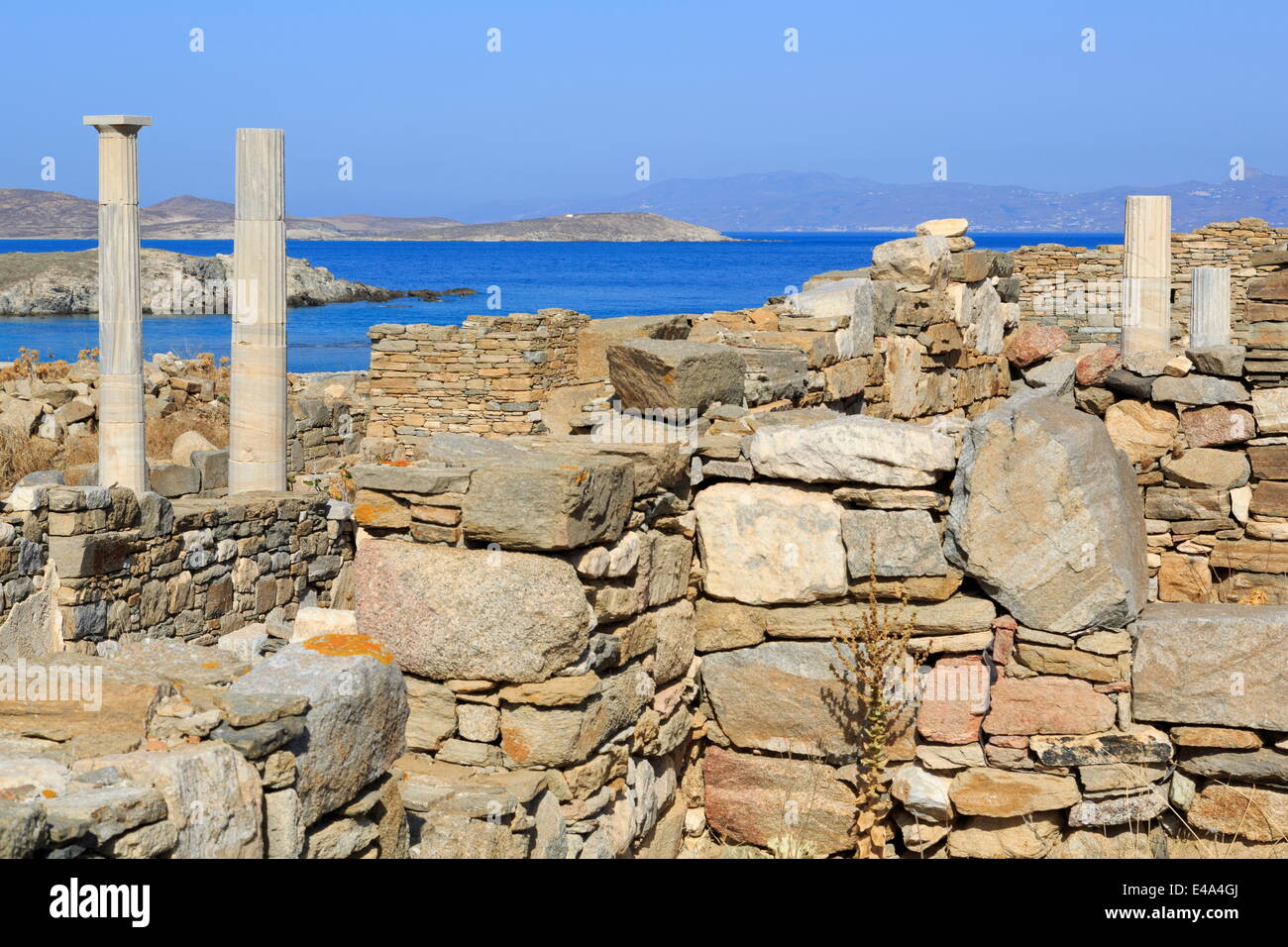 Ruines archéologiques de Delos, UNESCO World Heritage Site, Delos, Cyclades, îles grecques, Grèce, Europe Banque D'Images